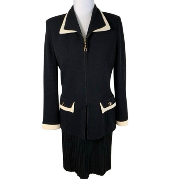 St. John Size 6 2-Piece Skirt Suit w/ Blazer Jacket Black Knit Career Work - Picture 1 of 16